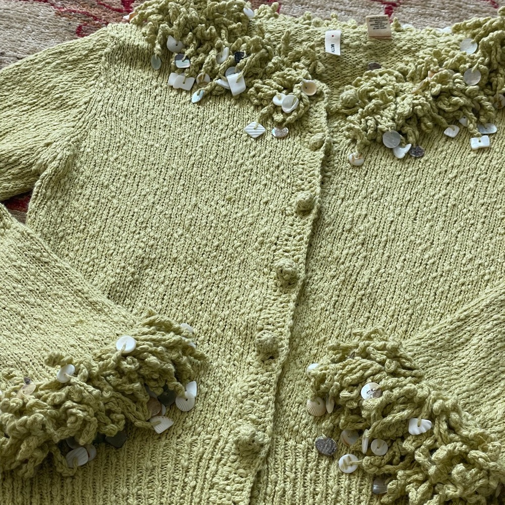 Anthropologie Green Embellished Cardigan